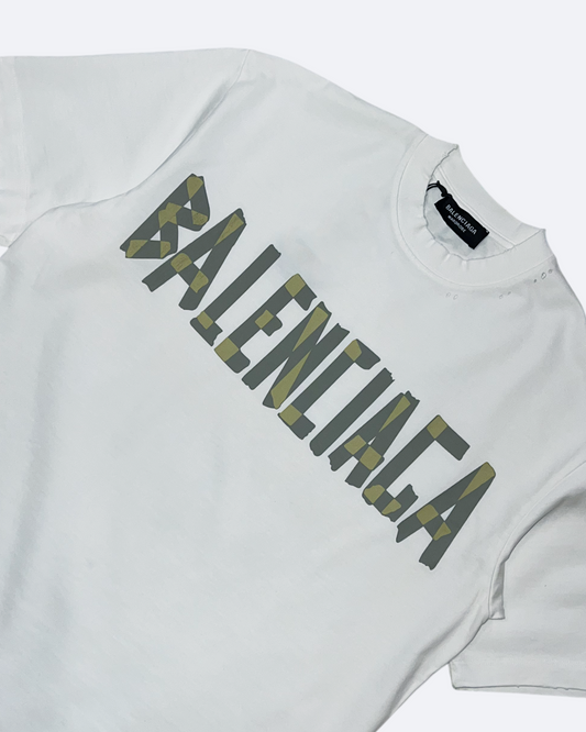 Balenciaga - Yellow Tape Distressed T-Shirt - White