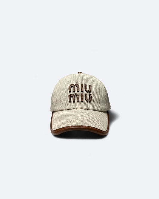 Miu Miu - Cavnas and Leather Logo Cap - Beige