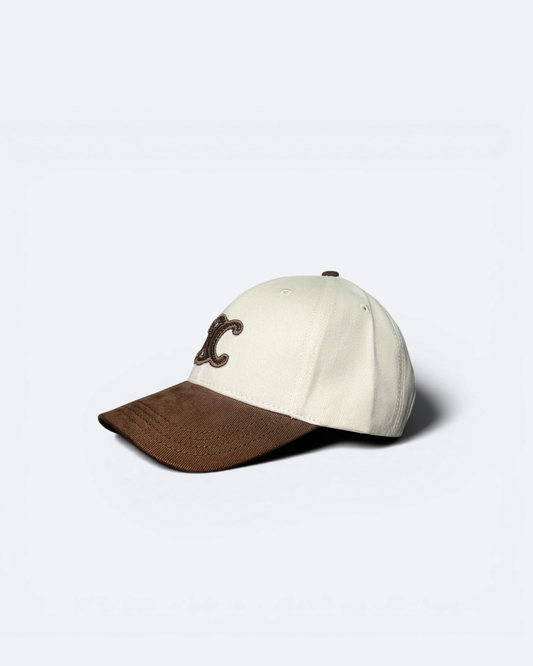 Celine - Logo Embroidery Cap - Cream/Brown