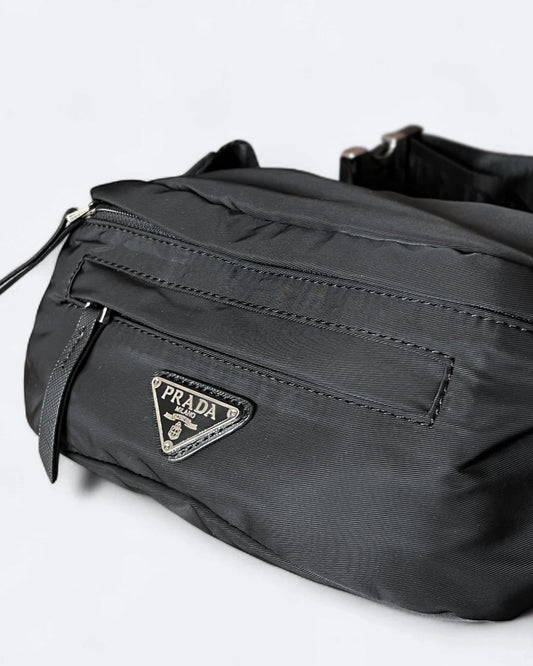 Prada - Metal Logo Crossbody Bag - Black