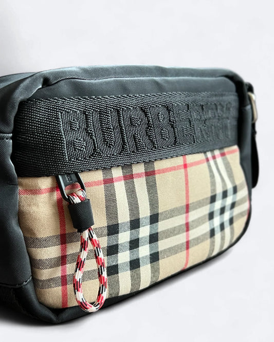 Burberry - Check Pattern Crossbody Bag - Black