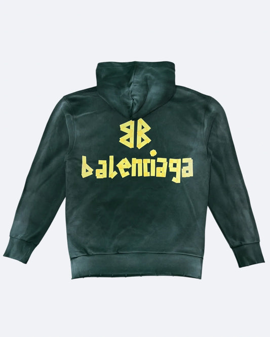 Balenciaga - Yellow Tape Distressed Hoodie - Washed Green
