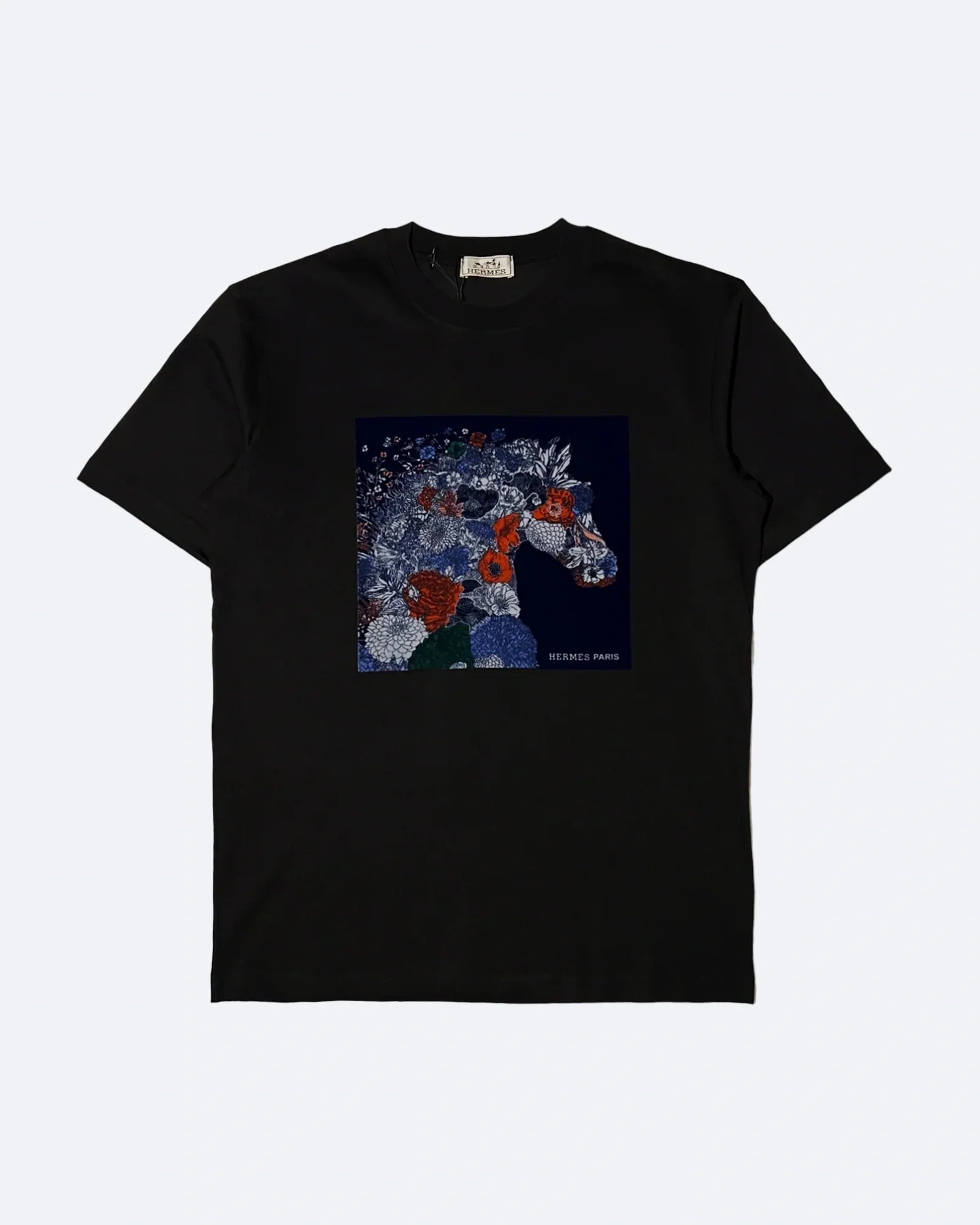 Hermes - Flower Horse Velour Print T-Shirt - Black