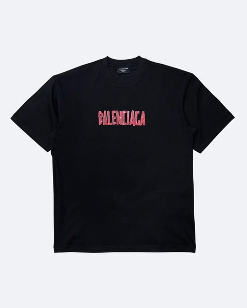 Balenciaga - Red Caution Tape T-Shirt - Black
