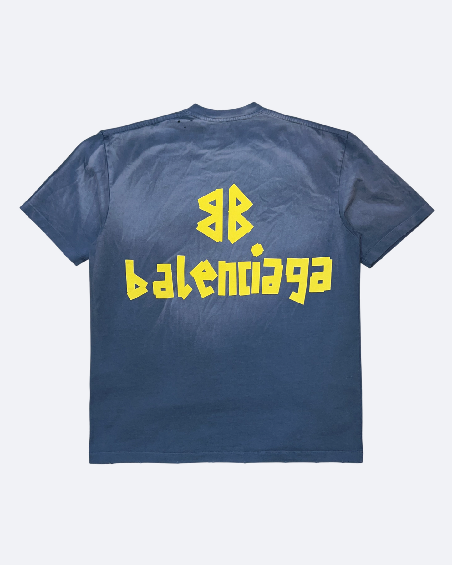 Balenciaga - Yellow Tape Distressed T-Shirt - Washed Blue