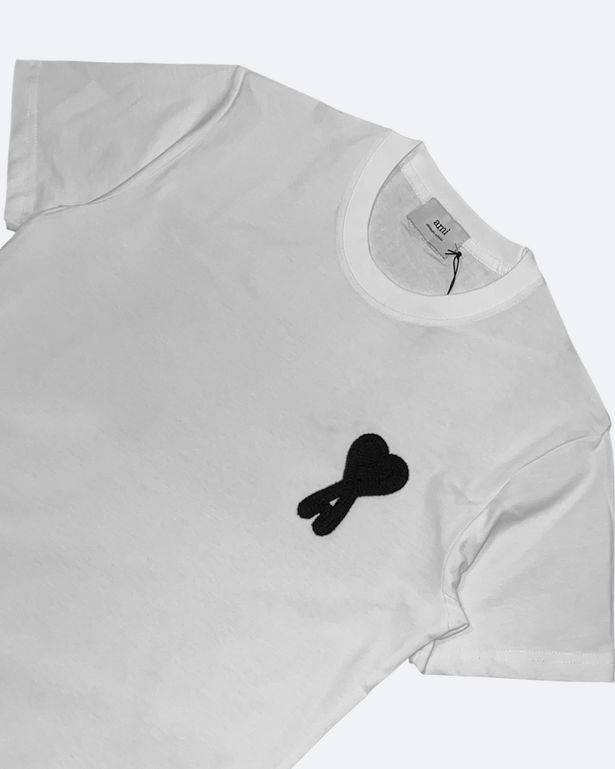 AMI - Black Hearth Logo Embroidery T-Shirt - White