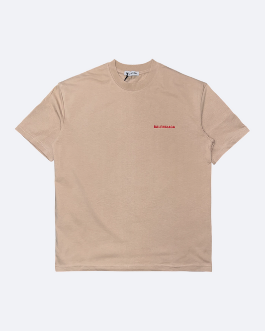 Balenciaga - Red Caution Tape T-Shirt - Beige