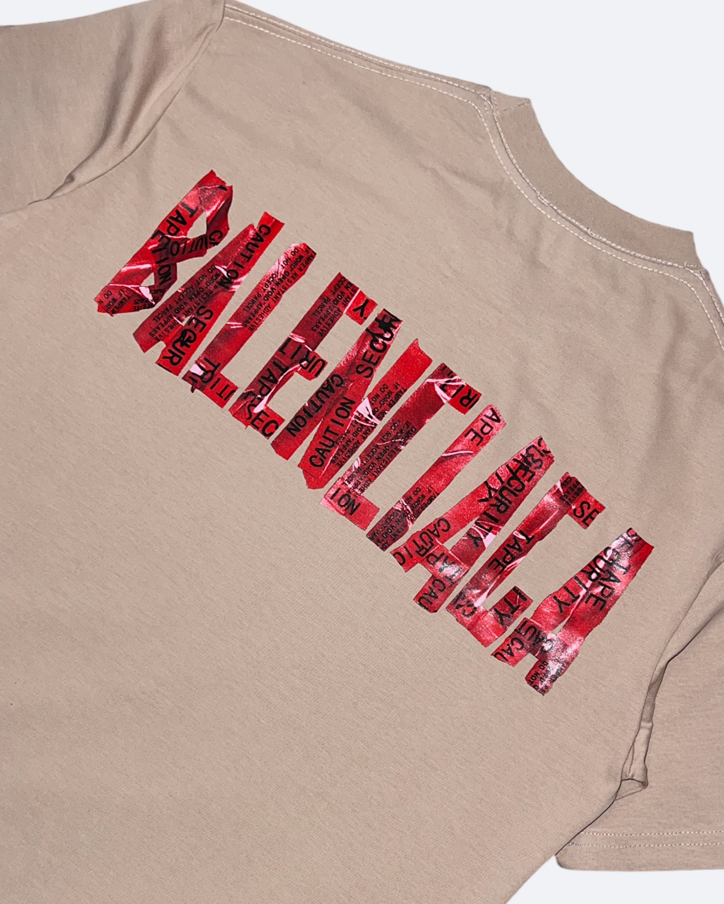 Balenciaga - Red Caution Tape T-Shirt - Beige