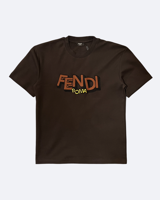 Fendi - 3D Logo Embroider T-Shirt - Dark Brown