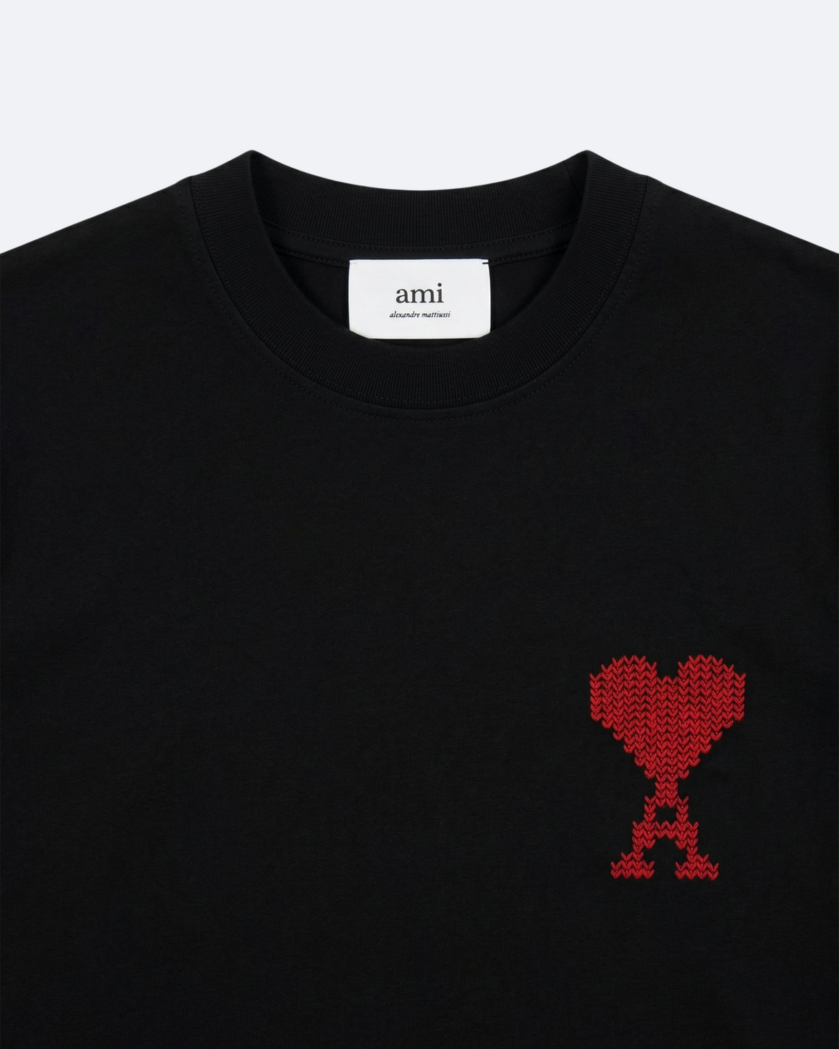 AMI - Red Logo Embroidery T-Shirt - Black