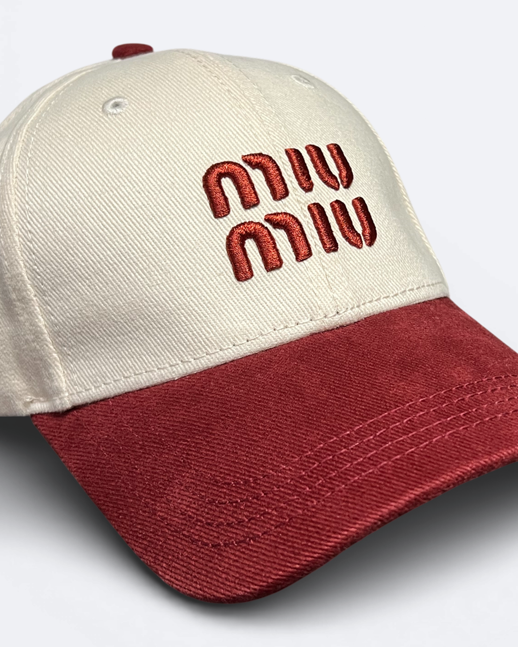Miu Miu - Logo Embroidery Cap - Cream/Bordeau