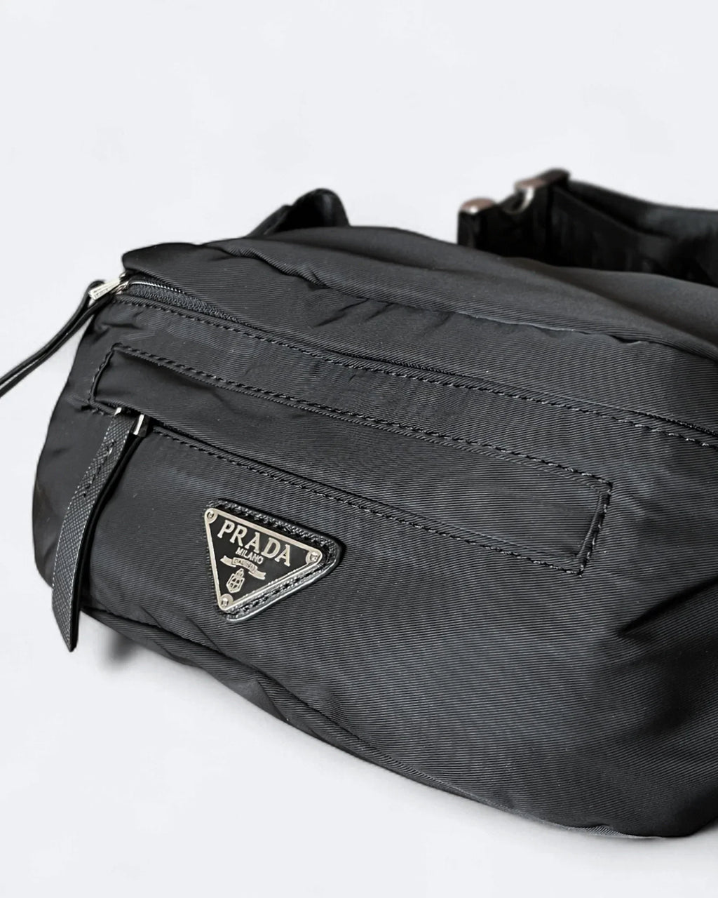 Prada - Metal Logo Crossbody Bag - Black