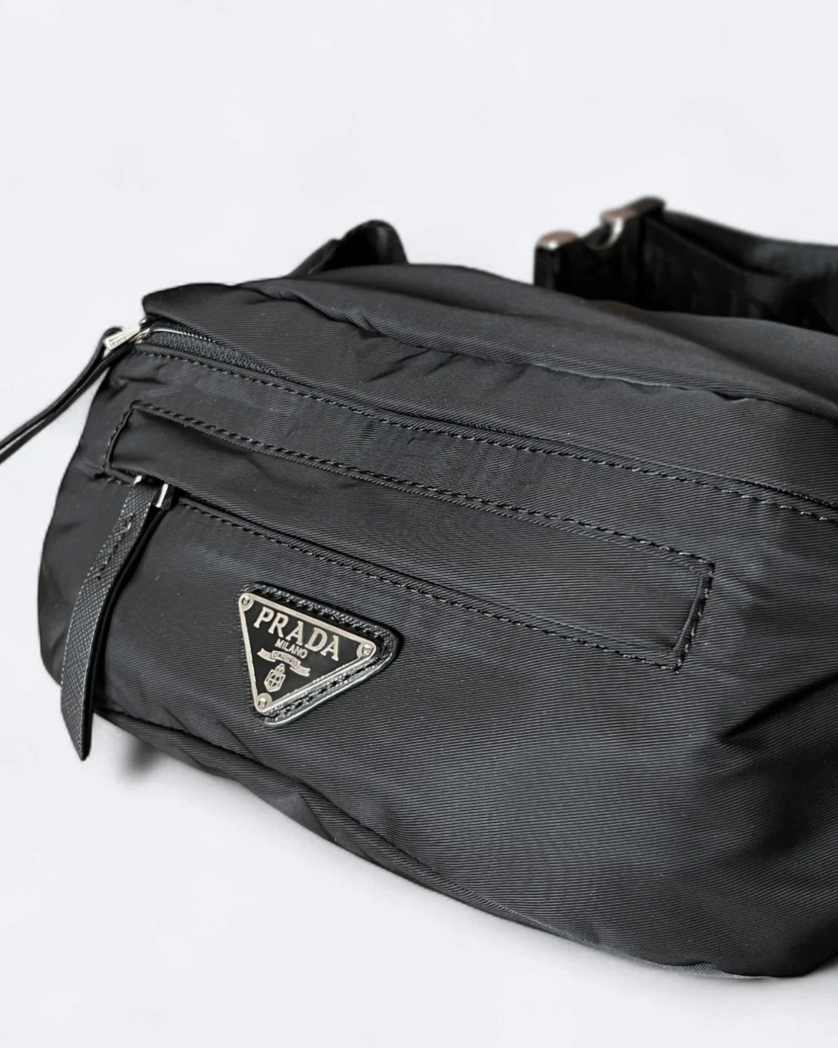 Prada - Metal Logo Crossbody Bag - Black