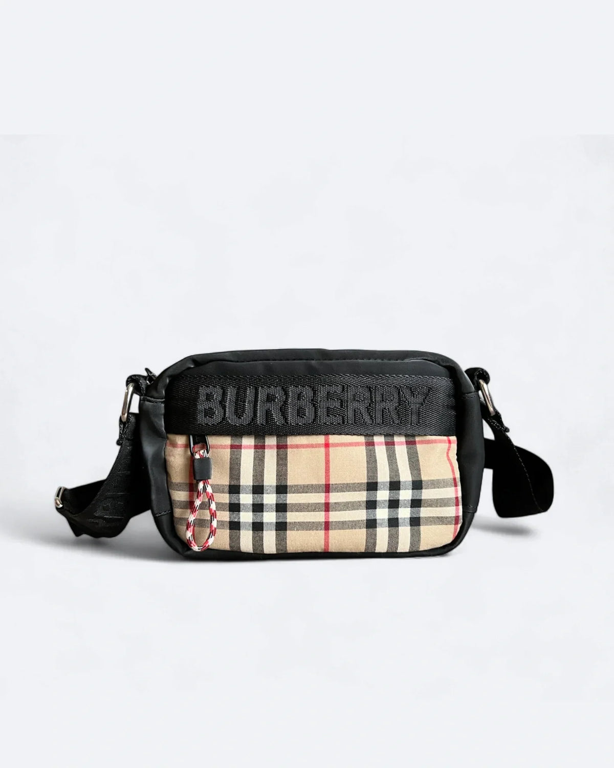 Burberry - Check Pattern Crossbody Bag - Black