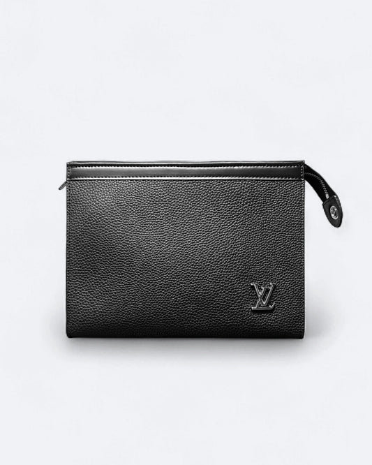 LVTN - Silver Monogram Leather Clutch - Black