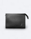 LVTN - Silver Monogram Leather Clutch - Black