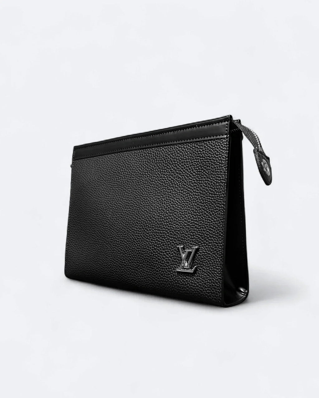 LVTN - Silver Monogram Leather Clutch - Black