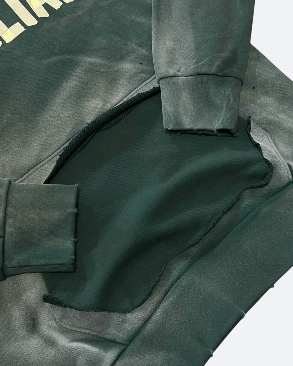 Balenciaga - Yellow Tape Distressed Hoodie - Washed Green