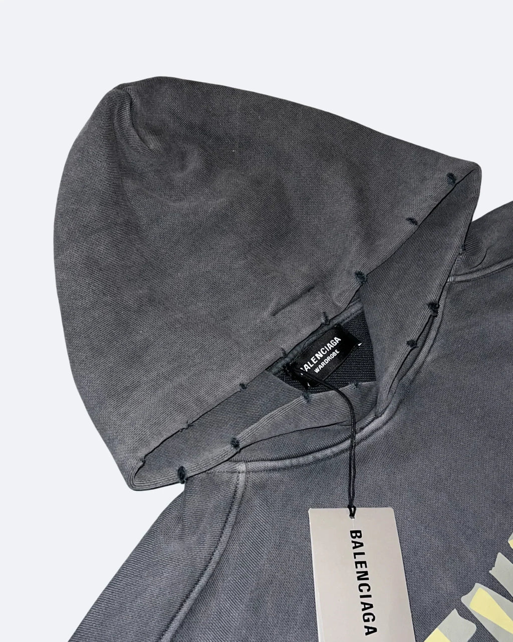 Balenciaga - Yellow Tape Distressed Hoodie - Washed Gray