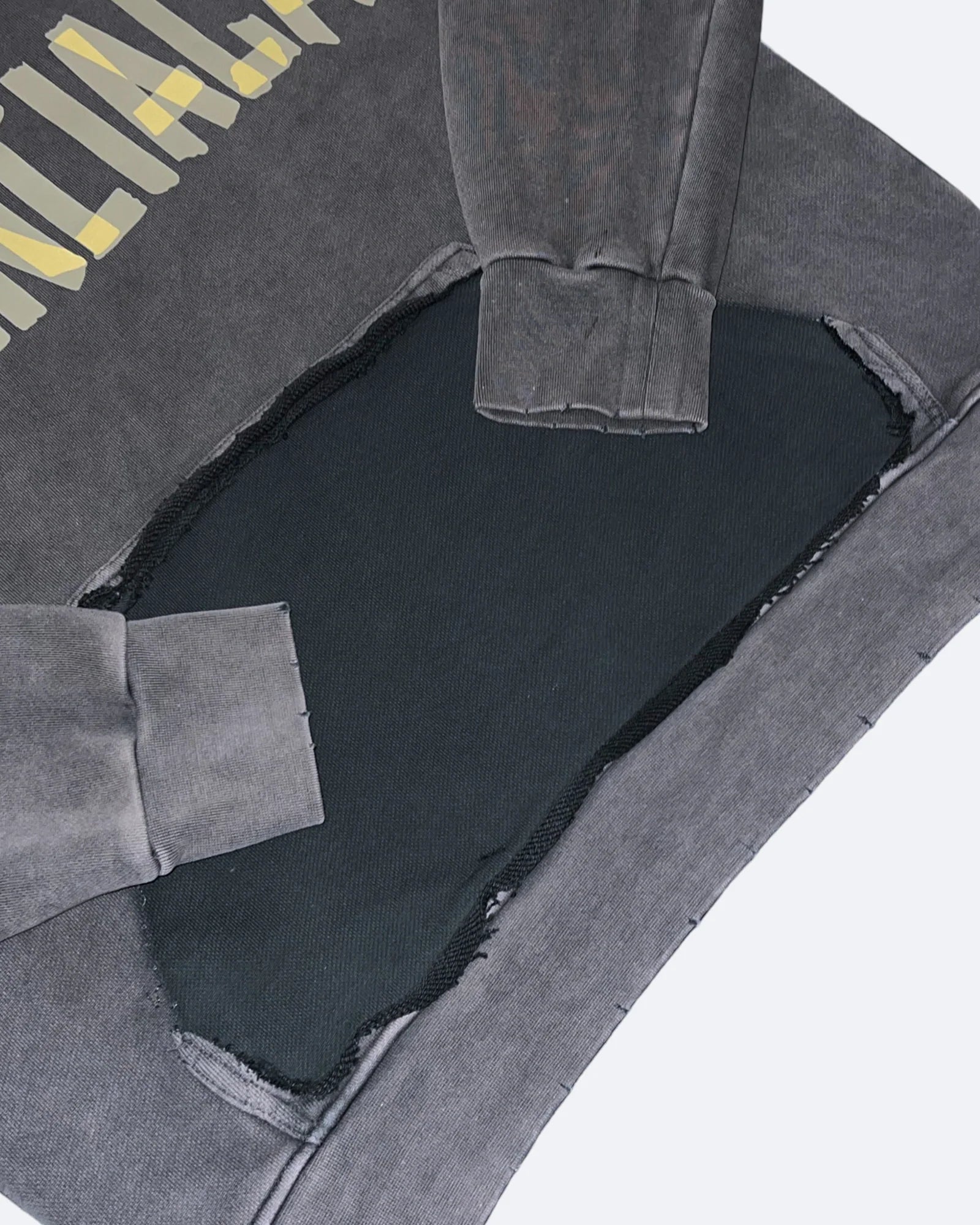 Balenciaga - Yellow Tape Distressed Hoodie - Washed Gray