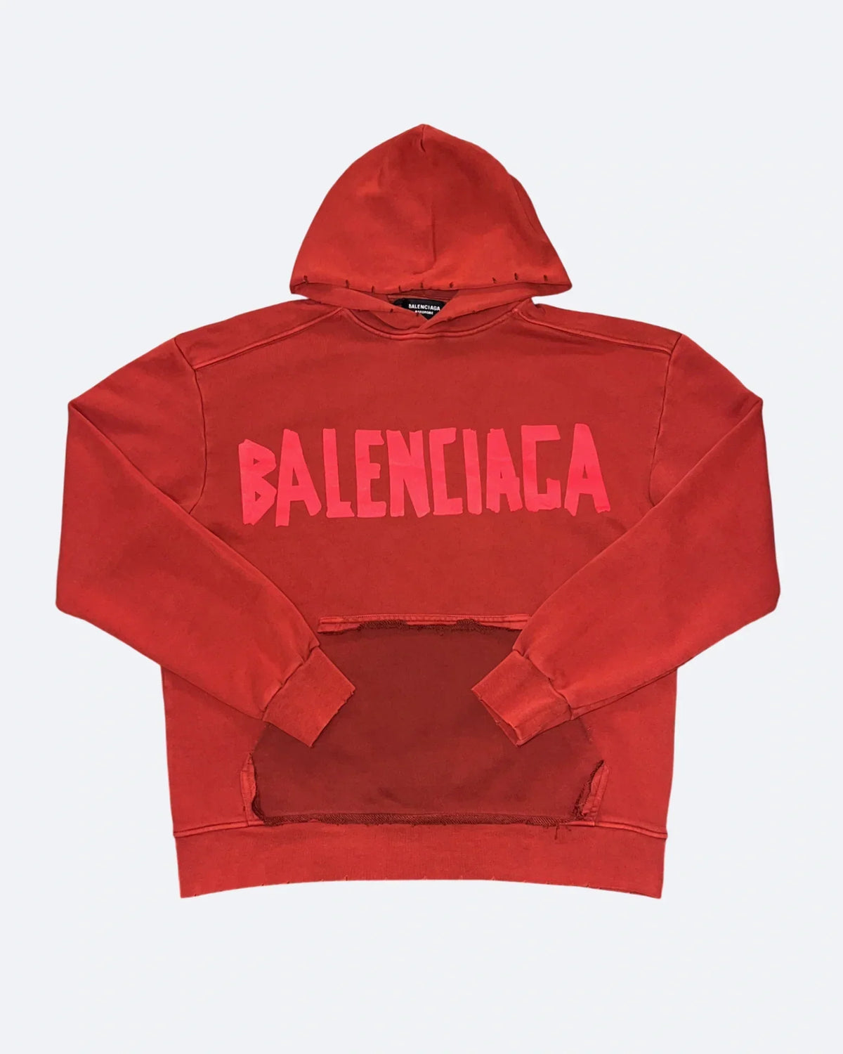 Balenciaga - Red Tape Distressed Hoodie - Washed Red