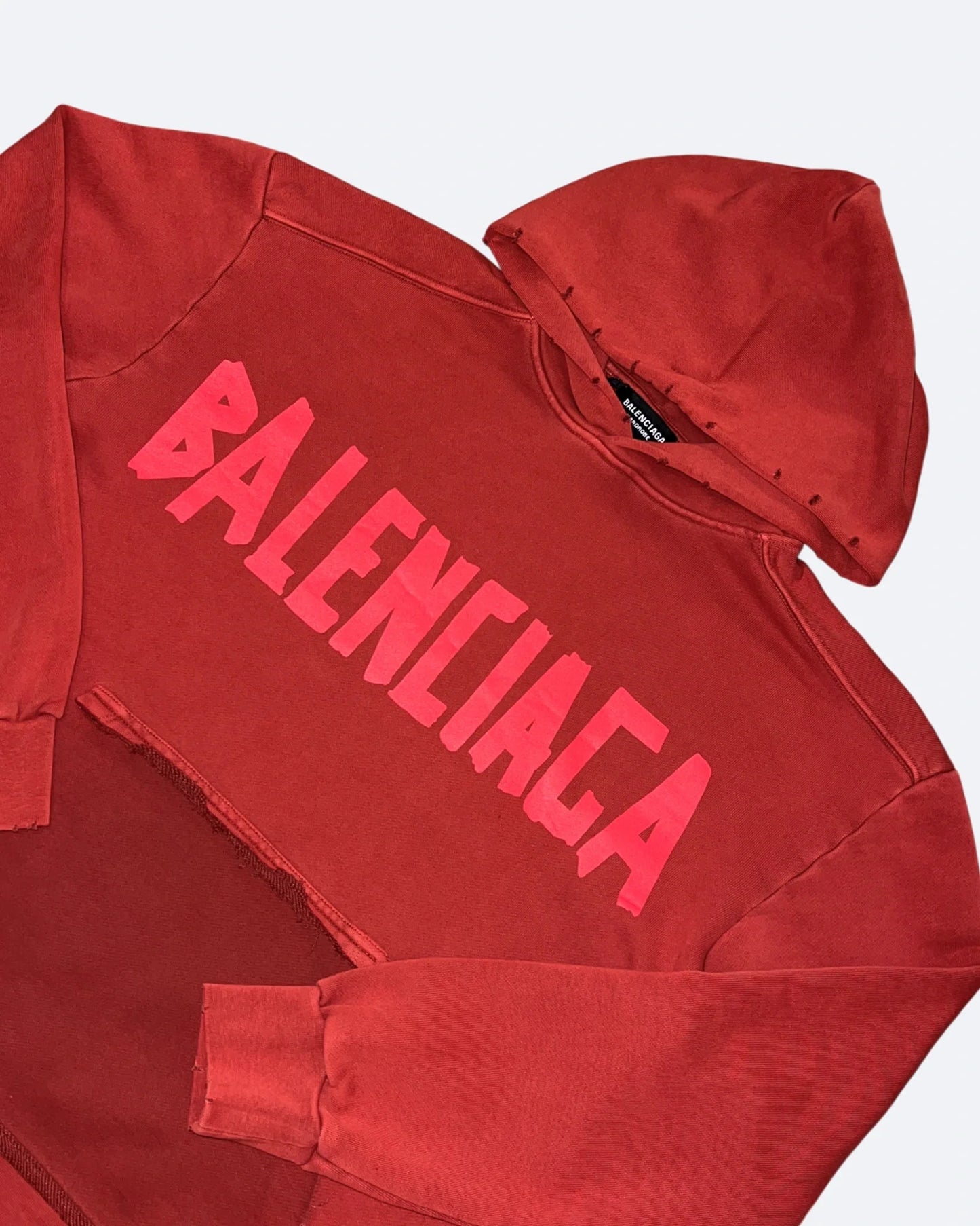 Balenciaga - Red Tape Distressed Hoodie - Washed Red