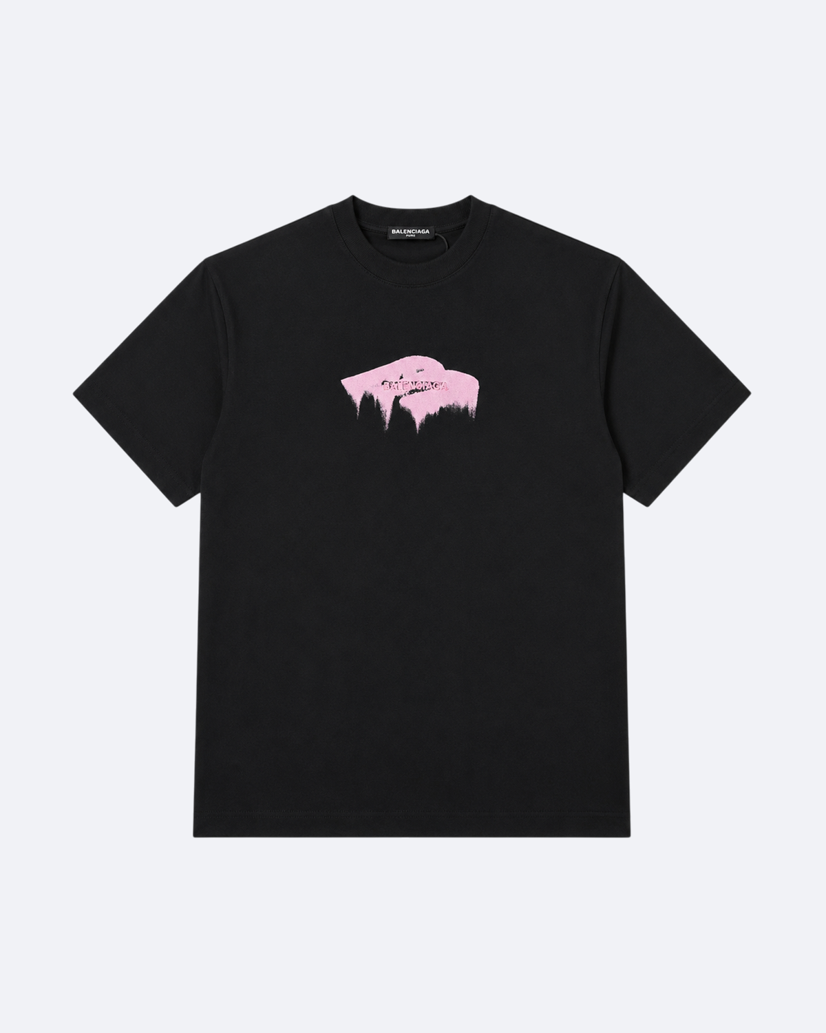 Balenciaga - Pink Brush Logo T-Shirt - Black