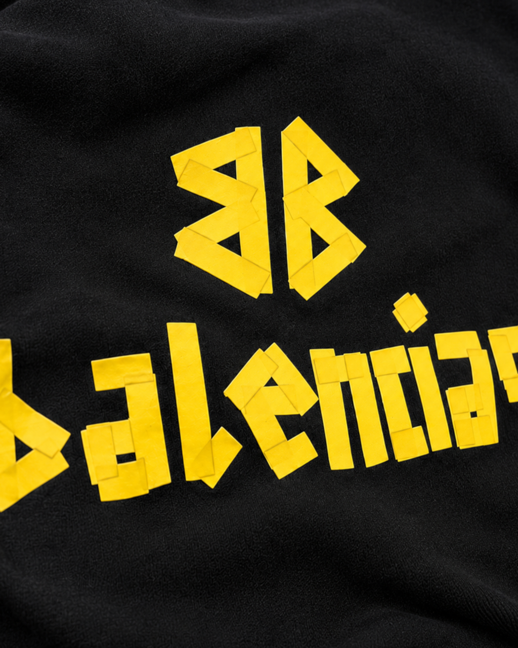 Balenciaga - Yellow Tape Logo Distressed Hoodie - Black