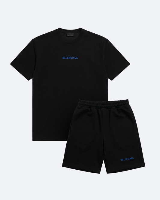 Balenciaga - Blue Logo Embroidery Summer Set - Black