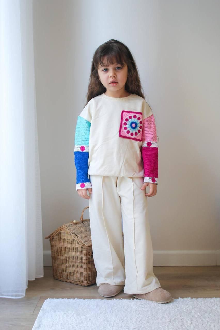 Set For Girl With Knitted Element - Beige