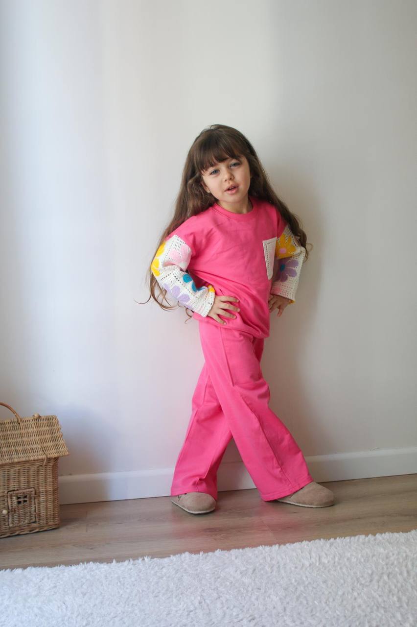 Set For Girl With Knitted Element - Pink