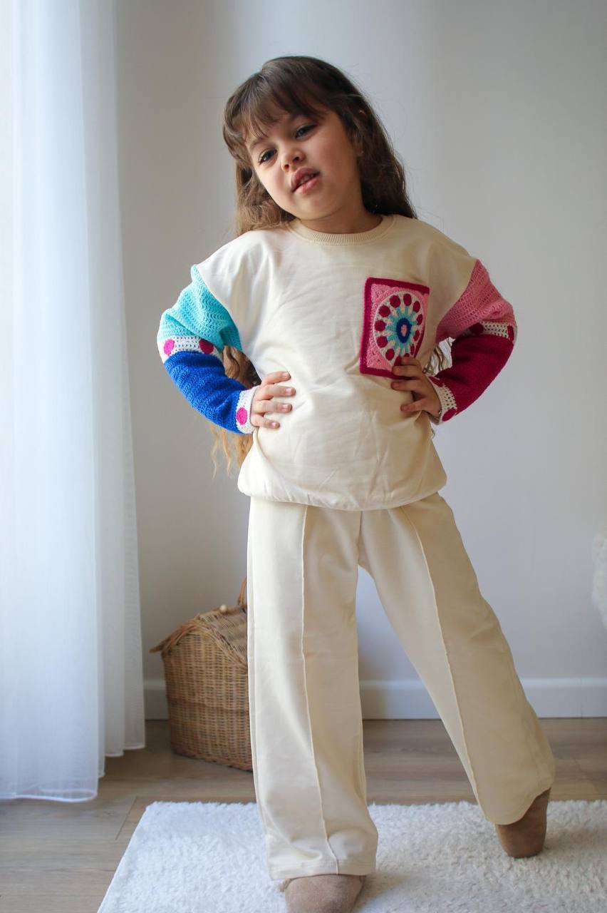 Set For Girl With Knitted Element - Beige